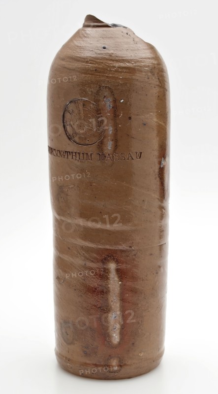 Stoneware mineral pitcher, cylindrical with round shoulder, sausage ear and short neck, mineral water pitcher jar product