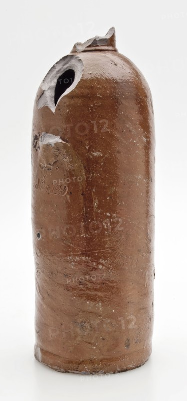 Stoneware mineral pitcher, cylindrical with round shoulder, sausage ear and short neck, mineral water pitcher jar product