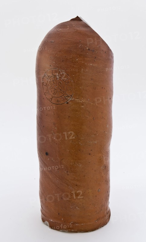 Stoneware mineral pitcher, cylindrical with round shoulder, sausage ear and short neck, mineral water pitcher jar product