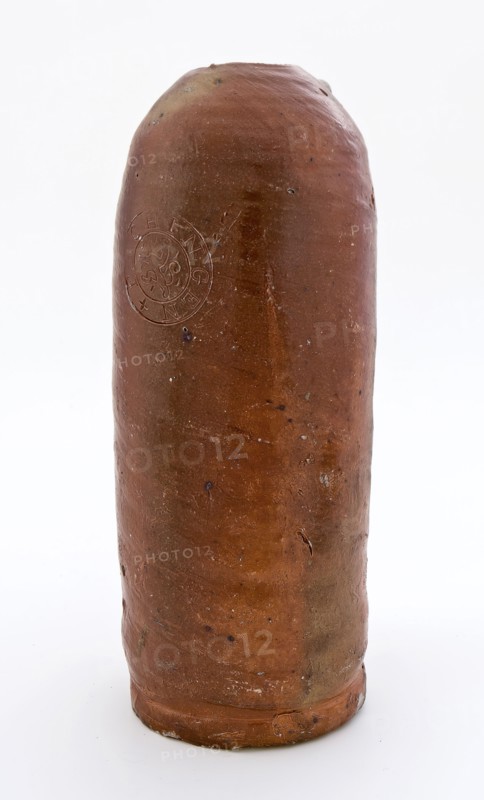 Stoneware mineral pitcher, cylindrical with round shoulder, sausage ear and short neck, mineral water pitcher jar product