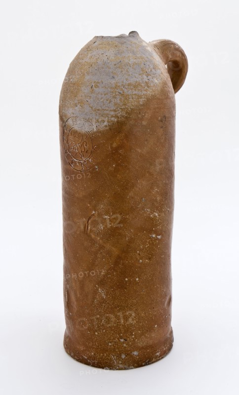 Stoneware mineral pitcher, cylindrical with round shoulder, sausage ear and short neck, mineral water pitcher jar product