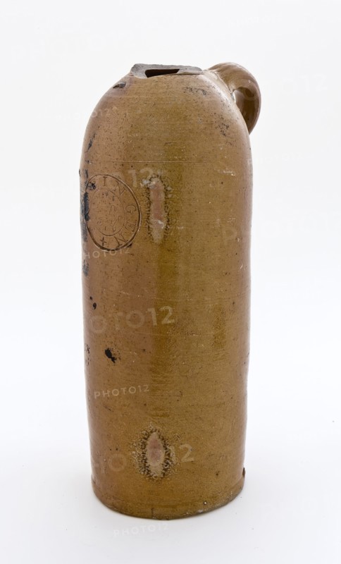 Stoneware mineral pitcher, cylindrical with round shoulder, sausage ear and short neck, mineral water pitcher jar product