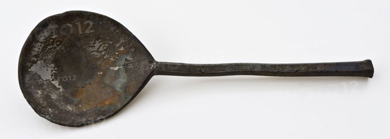 Pewter spoon with hexagonal stem, marked, spoon cutlery soil find tin metal, cast Pewter spoon with drip-shaped bowl. Hexagonal