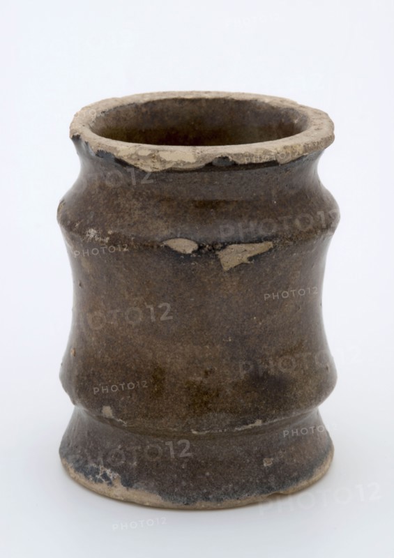 Pottery ointment jar, cylindrical with three constrictions, white glazed, ointment jar pot holder soil find ceramic earthenware