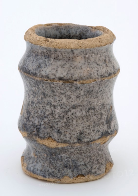 Pottery ointment jar, cylindrical with three constrictions, glazed in gray, ointment jar pot holder soil find ceramic