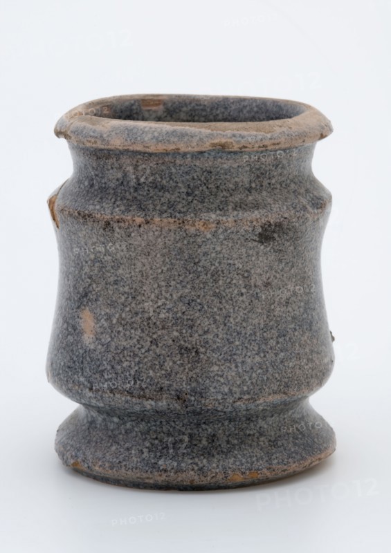 Earthenware ointment jar, cylindrical with three necking, glazed with gray glaze, ointment jar pot holder soil find ceramic