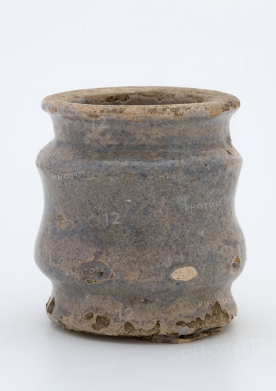 Pottery ointment jar, cylindrical with three nests, glazed gray-blue, ointment jar pot holder soil find ceramic earthenware