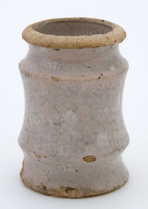 Pottery ointment jar, lightly tapered with three necking, white pink glazed, ointment jar pot holder soil find ceramic