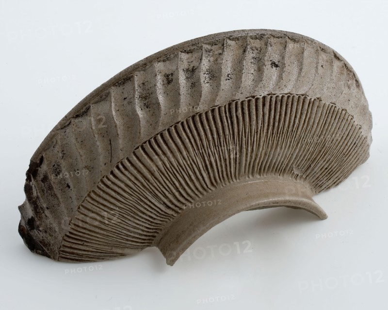 Small half saucer with carved edge trim, industrial stoneware, dish crockery holder soil find ceramic stoneware glaze salt glaze