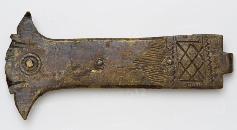 Brass decorative fittings with engraving, ornamental fittings soil find brass leather metal, minted engraved archeology