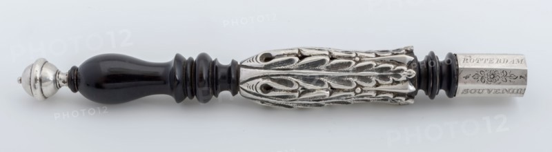 Ebony handle of Alex conducting rod. W.. Heijblom, with silver spacers, dirigstok musical instrument soundtrack stick souvenir