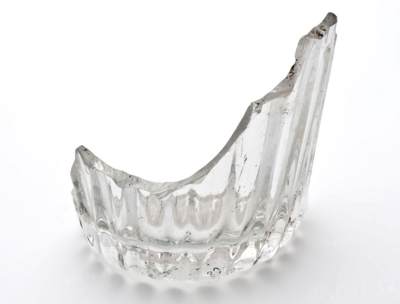 Bottom fragment of drinking glass with fine ribs, pontilemark, clear glass, goblet drinking glass drinking utensils tableware