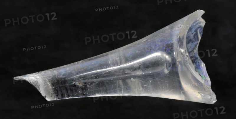 Strain fragments of glass goblet with conical stem, in which long air bubble, drinking glass drinking utensils tableware holder