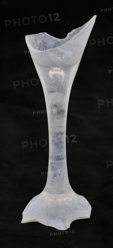 Fragment of goblet with slender stem, in which an air bubble, pontilemark, drinking glass drinking utensils tableware holder