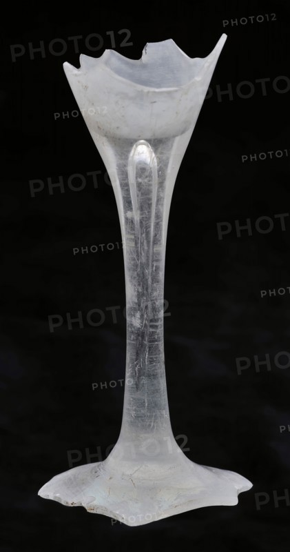 Fragment of goblet with slender trunk, in which long air bubble, pontilemark, drinking glass drinking utensils tableware holder