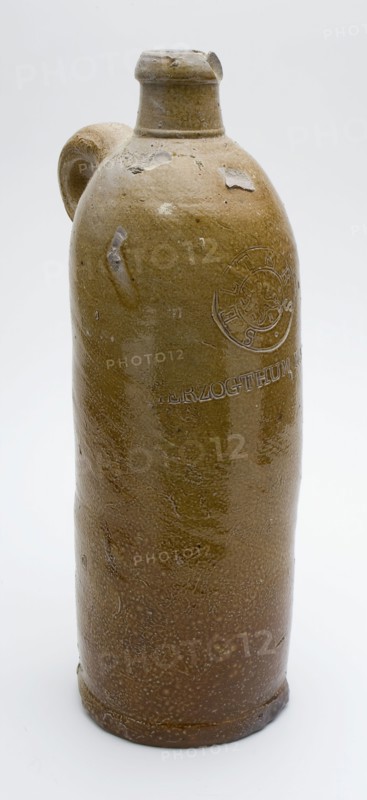 Stoneware mineral water pitcher, cylindrical with round shoulder, sausage ear and short neck, mineral pitcher pitcher pitcher