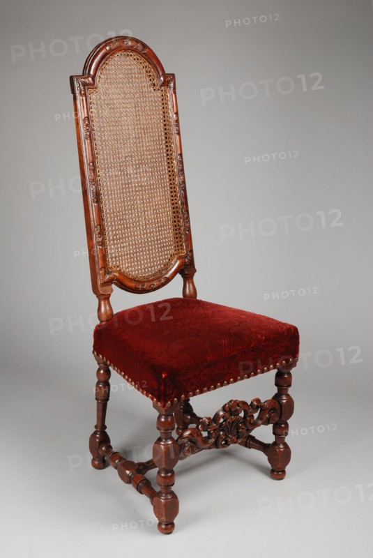 Walnut Régence chair, chair seating furniture interior design wood walnut velvet rattan, High braided backrest and red velvet