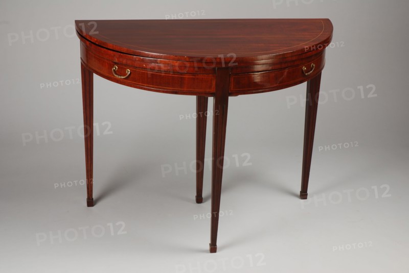 Mahogany fold-out Louis Seize half-moon table, game table folding table table furniture interior design wood mahogany oak brass