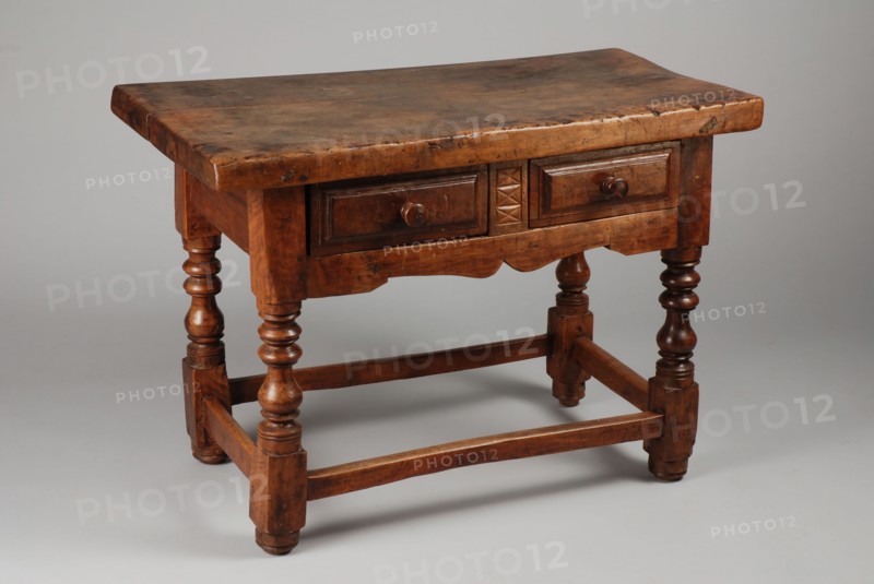 Walnut wall table, side table table furniture interior design walnut softwood wood, Thick solid leaves and four twisted legs