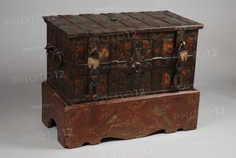Painted wrought iron Nuremberg chest, archive case casket cabinet furniture furniture interior fittings iron paint, Iron box