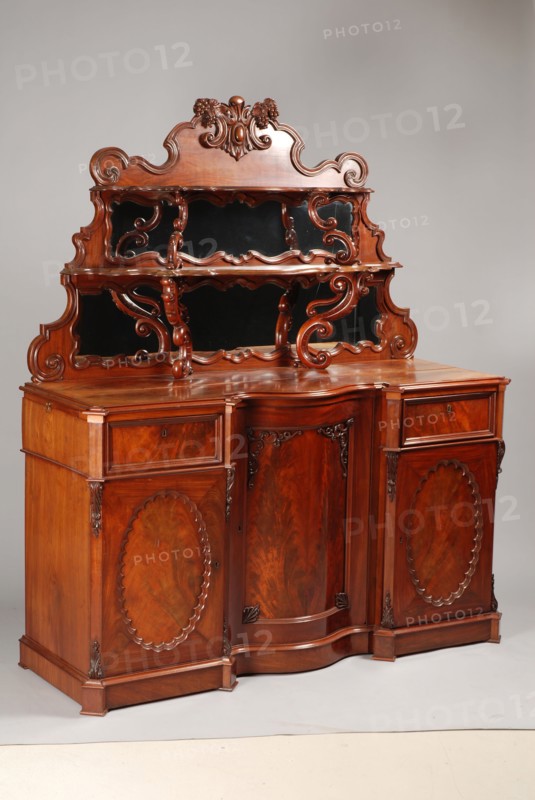 Neo-rococo dining room buffet, sideboard cupboard cabinet furniture furniture interior design wood mahogany oak wood brass glass