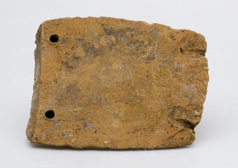 Pottery lid of starling pot, four holes in the corners, lid closure part starch pot soil find ceramic earthenware, w 8.7 hand