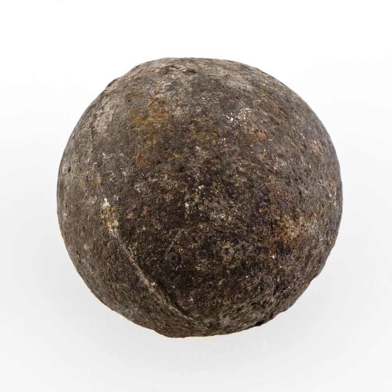 Small iron cannon ball, lump and casting seam, cannonball projectile cast iron metal, cast Small iron cannonball Clear casting