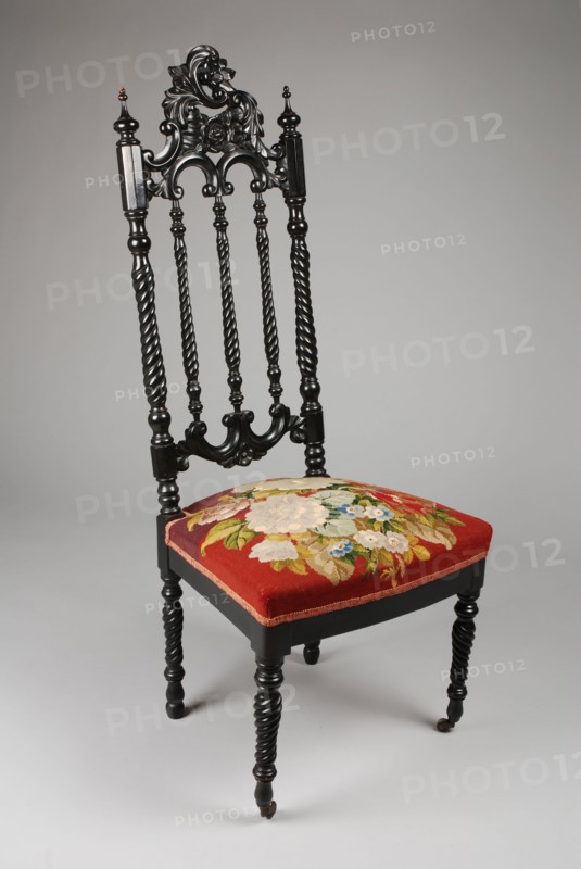 Black polished mahogany neo-rococo chair, chair furniture furniture interior design wood mahogany textile wool silk shellac