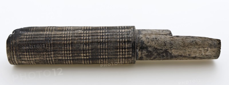 Fragment of wooden case, decorated with fine turns, tube needle case sewing kit holder soil find wood, sawn turned Fragment