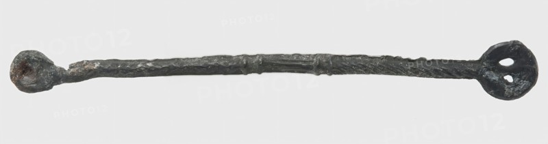 Small tin bar, decorated with hatching, two round ends, toy relaxant soil find tin metal, cast Small tin rod Decorated