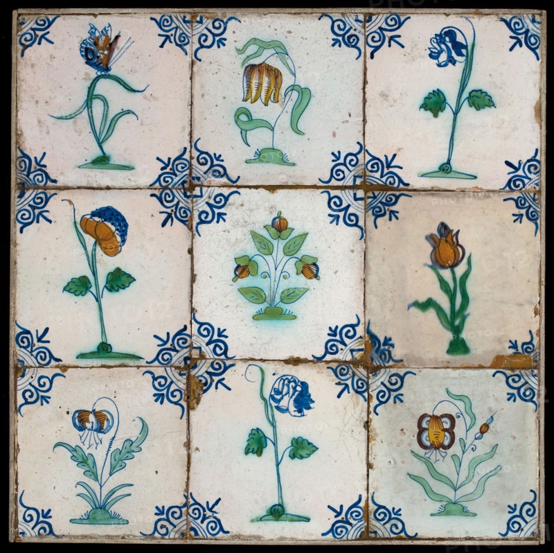 Tile field, three high, three wide, flower tiles polychronic, tile field wall tile tile footage ceramic earthenware glaze wood