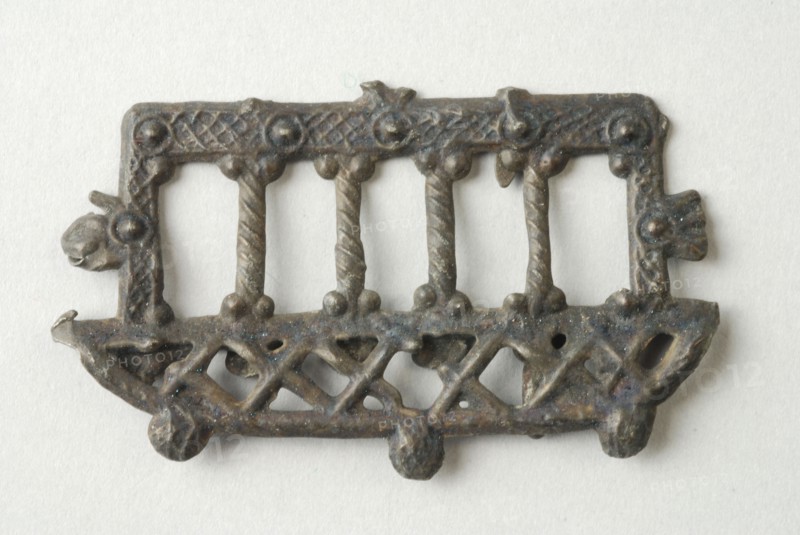 Side wall of pewter shrine or reliquary, pilgrim's badge, pilgrims' badge insignia devotionalia soil finding tin lead metal