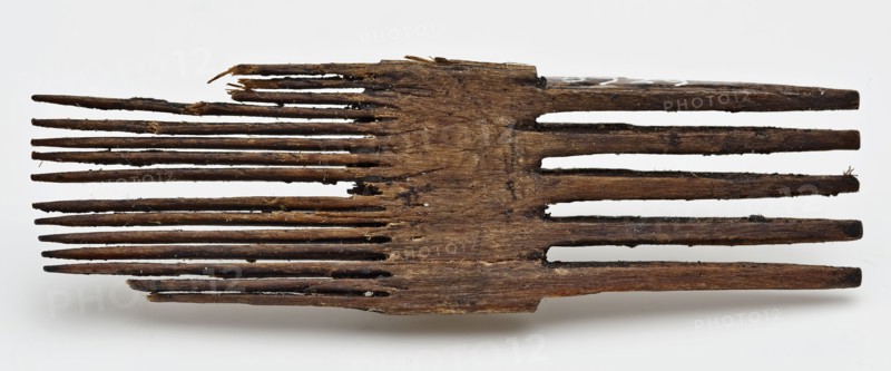 Fragment of wooden comb with coarse and fine teeth, comb fragment soil find wood, w 7.0 sawn cut Fragment of wooden comb. Center