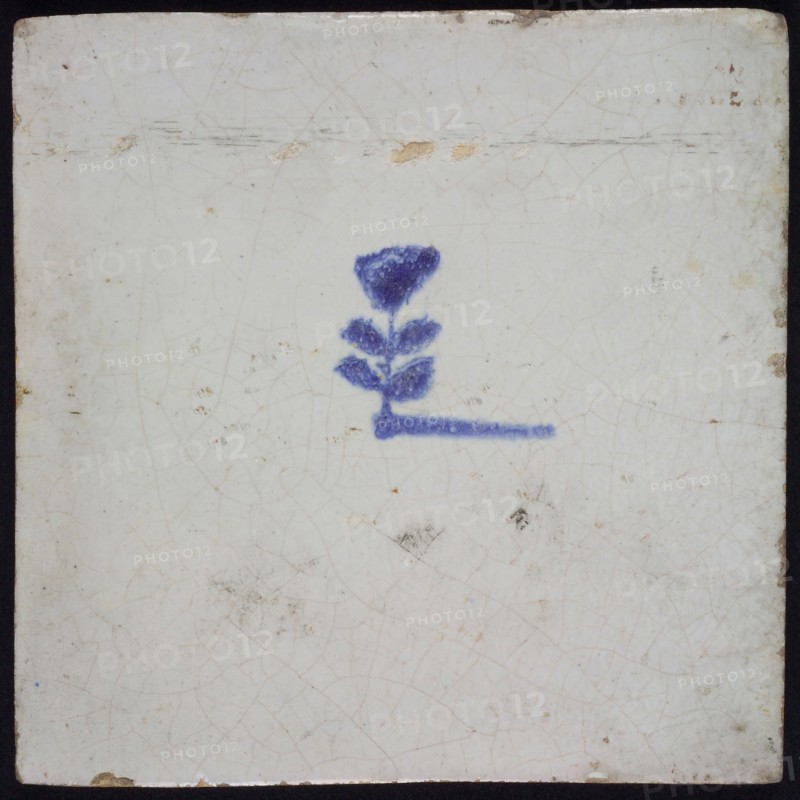 Flower tile with small flower, blue decor on white ground, no corner filling, wall tile tile sculpture ceramic earthenware