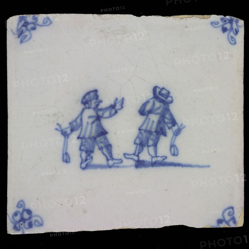 Figure tile, child's play, boulder swing, corner fill spider, wall tile tile image ceramics earthenware glaze tin glaze, in form