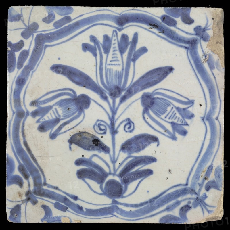 Flower tiling with three-tier in braces, blue decor on white ground, angle filling voluten, wall tile tile sculpture ceramic