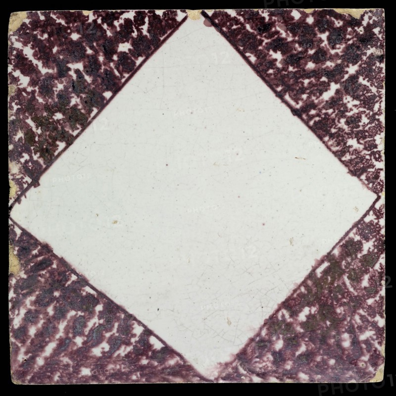 Ornament tile with blank squared and dotted decor, manganese on white ground, wall tile tile sculpture ceramic earthenware glaze