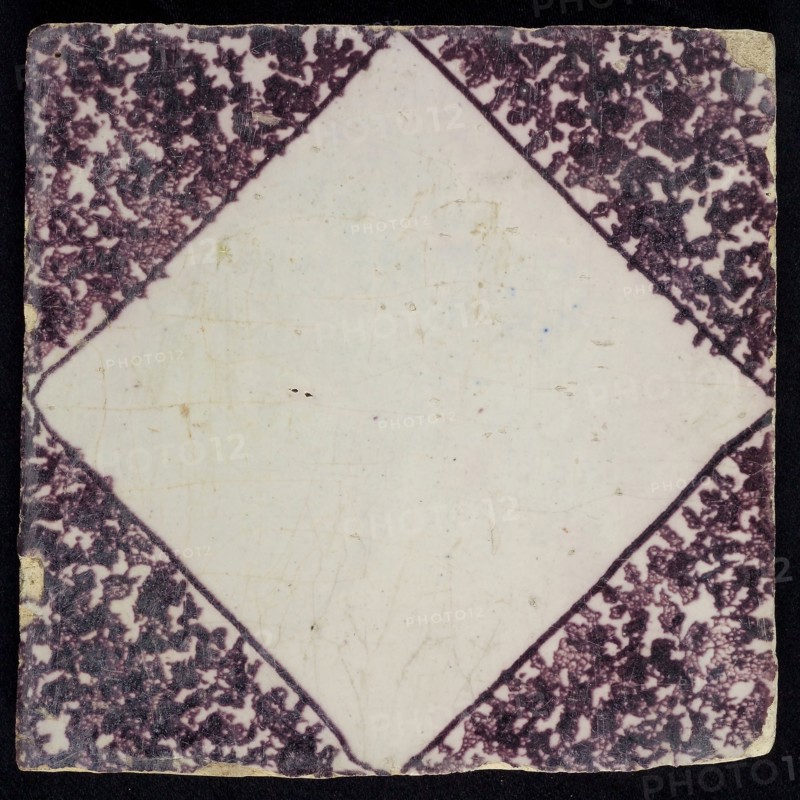Ornament tile with blank squared and dotted decor, purple on white background, wall tile tile material ceramic earthenware