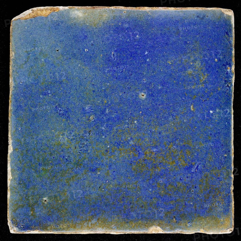 Plain blue floor tile or wall tile, wall tile? floor tile? tile sculpture ceramic earthenware glaze tin glaze, in shape made