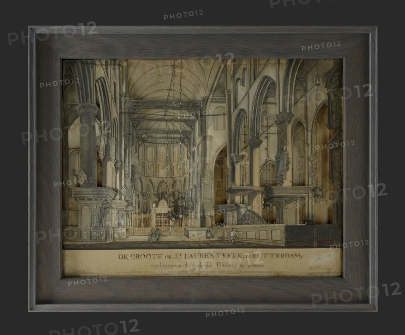 papierkunsteafter:: Jan Adelaar (Zutphen 1725 - Rotterdam 1811), Cutout print interior St. Laurenskerk, cutting art visual