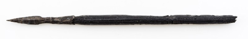 Iron arrowhead with leftover wooden shaft, arrow projectile ground find iron metal wood, forged cut Arrow with iron point