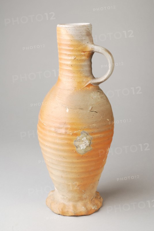 Flamed stoneware jug on pinched foot, cylindrical neck, jug crockery holder soil found ceramic stoneware, twisted large