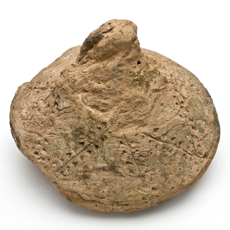 Pottery damper or quencher with carving and carved cross at the bottom, domper fireplaces earthenware ceramic pottery, hand