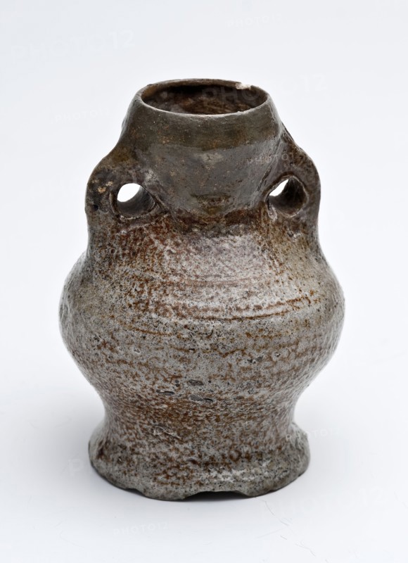 Small stoneware jug with two pierced ears, salt glaze, jug holder tools equipment soil find ceramics stoneware glaze salt glaze