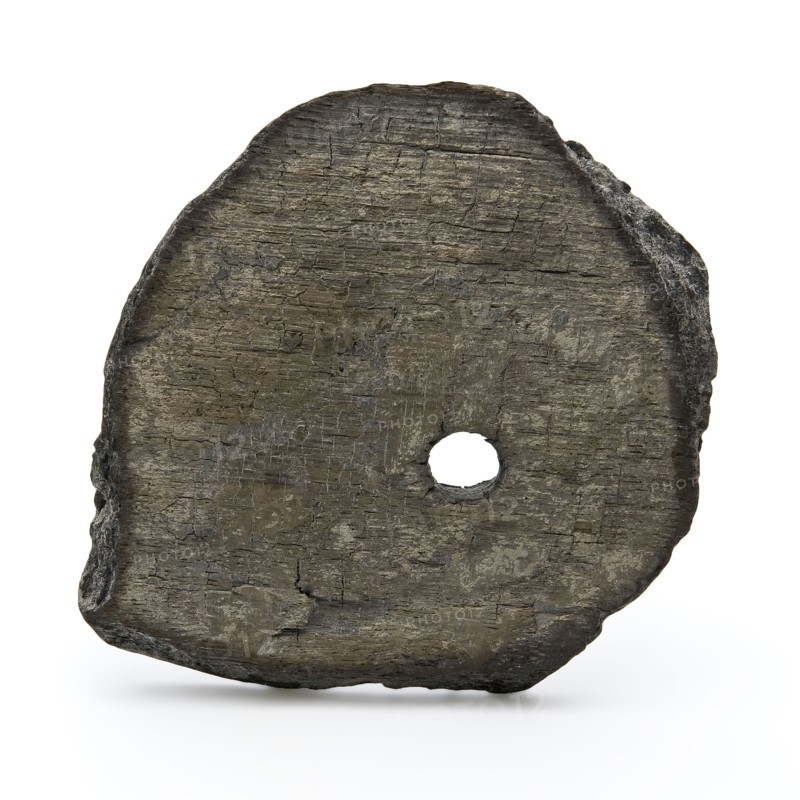 Fragment of wooden lid with round hole, lid closure part holder soil find oak wood, w 11.0 cut sawn planed cut Fragment of oak
