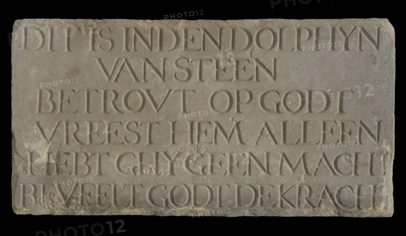 Facade stone In den Dolphijn, facing sculpture sculpture building material sandstone stone, sculpted Rectangular flat letters