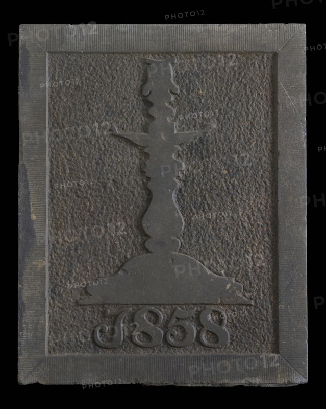 Facing brick with candlestick and year 1858, facing stone sculpture sculpture building part stone, sculpted Rectangular