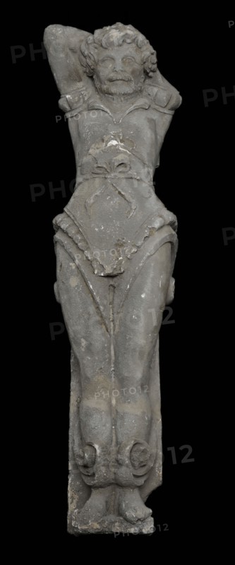 Plaster male figure as chimney cheek of chimney, in two pieces, mantelpiece chimney sculpture sculpture building component