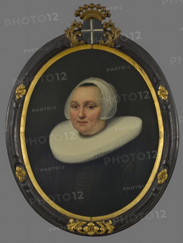 surrounding Bartholomeus van der Helst?, Portrait of Maritge Jansdr. Pesser, portrait painting footage wood oil, Oval portrait