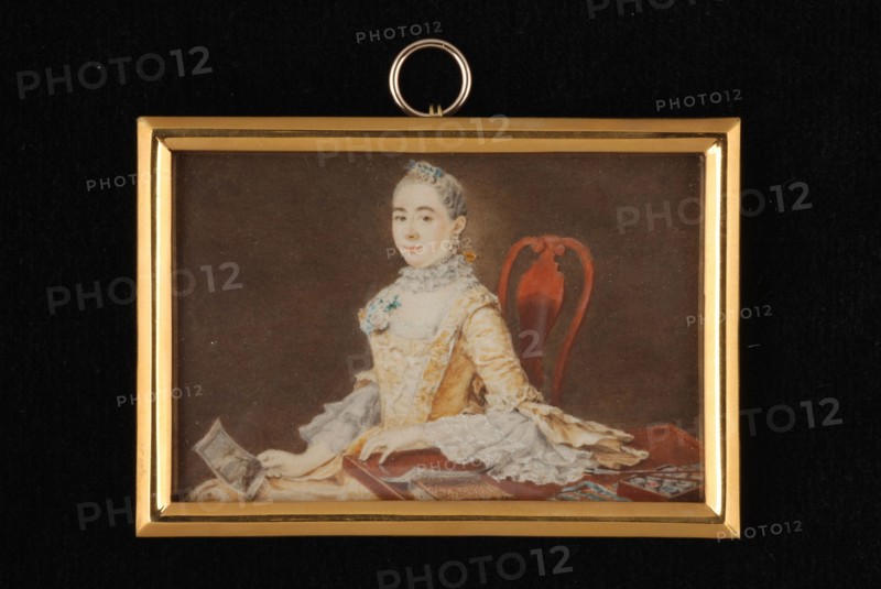 Daniël Bruyninx, Portrait miniature of woman, portrait miniature painting footage watercolor paper carrier (size), Portrait